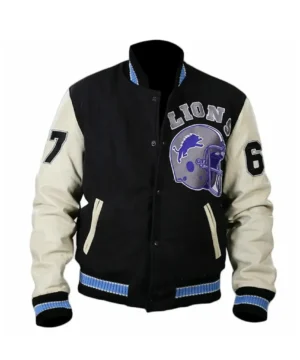 Detroit Lions varsity jacket inspired by Axel Foley with timeless letterman silhouette, authentic team aesthetics, and vintage streetwear charm