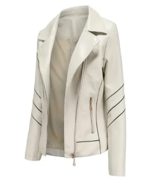 Cruiser beige leather jacket with durable stitching, structured fit, and timeless biker aesthetics