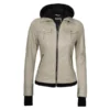 Beige Glimmer bomber hooded jacket featuring premium fabric, sleek design, and modern streetwear style