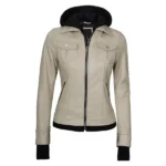 Beige Glimmer Bomber Hooded Jacket