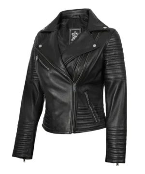 Blitz black leather biker jacket with structured fit, durable stitching, and classic motorcycle style