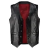 Black classic biker vest featuring premium leather, timeless motorcycle design, and rugged streetwear appeal