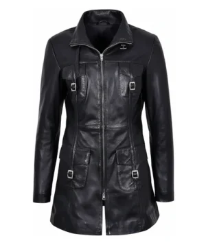 Black Falcon trench coat featuring premium fabric, longline design, and sophisticated modern outerwear style