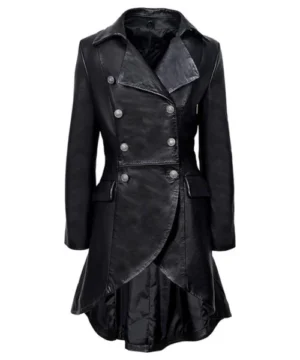 Black Gothic Matrix trench coat featuring a longline silhouette, dark futuristic design, and bold gothic style