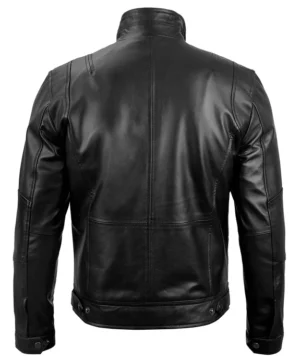 Premium black Shadow cruiser biker jacket featuring smooth leather texture, refined silhouette, and modern riding aesthetics.