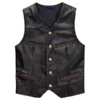 Black vintage vest featuring classic design, premium leather look, and timeless retro style