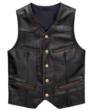 Black vintage vest featuring classic design, premium leather look, and timeless retro style