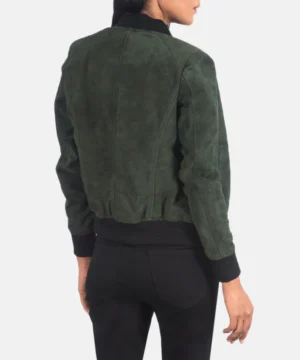 Bliss suede bomber jacket in green designed for comfort, structured fit, and versatile everyday fashion