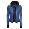 Blue Nova bomber hooded jacket featuring premium fabric, modern streetwear style, and functional hood design