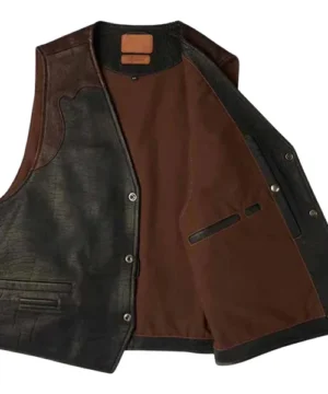 Genuine black buffalo leather vest combining durability, bold grain texture, and vintage biker aesthetics