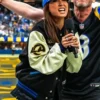 Brenda Song LA Rams varsity jacket featuring premium stitching and sporty design
