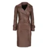 Brown Astral trench coat featuring classic longline design, premium fabric, and sophisticated outerwear style