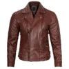 Brown Fusion biker jacket crafted from premium leather with a rich brown tone and a sleek motorcycle-inspired design.