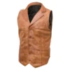 Brown Rogue vest featuring premium leather, rugged design, and classic biker-inspired style