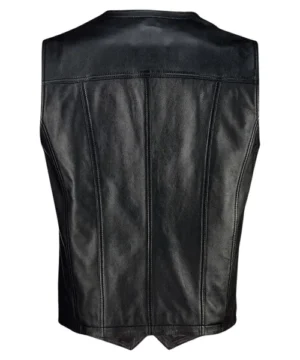 Classic black biker vest combining traditional motorcycle aesthetics with modern leather craftsmanship