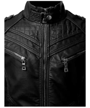 Black lambskin leather biker jacket designed for durability and comfort, offering a luxurious feel with timeless biker style.