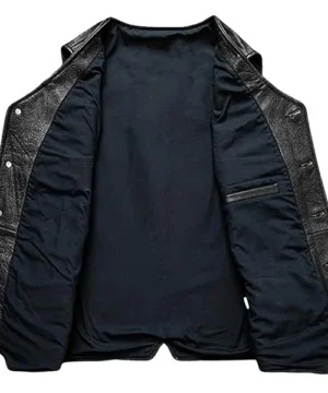 Black vintage-style vest designed for casual wear with a structured fit and classic outerwear aesthetic