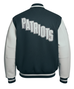 New England Patriots varsity jacket worn by Robert Kraft with AFC Divisional Playoff details, structured fit, and sporty fan fashion appeal