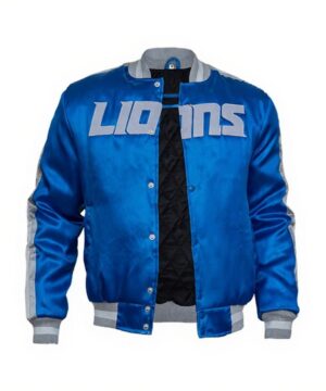 Calvin Johnson signature Lions jacket showcasing high-quality material, tailored fit, and modern collegiate sports fashion aesthetics