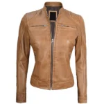 Camel Brown Vesper Biker Jacket