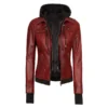 Celeste maroon hooded leather jacket featuring premium leather, sleek design, and stylish biker-inspired appeal