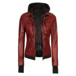 Celeste Maroon Hooded Leather Jacket