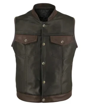Classic brown vest featuring premium leather, timeless design, and versatile casual wear appeal