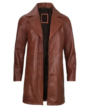 Cognac wax artisan distressed leather coat featuring premium leather, rugged vintage design, and timeless outerwear style