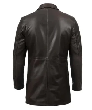 Legacy dark brown distressed trench coat with classic longline fit, durable stitching, and timeless fashion appeal