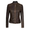Dark brown Rachel jacket featuring premium leather, classic tailored design, and stylish outerwear appeal