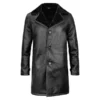 Deep black Rogue faux shearling coat featuring soft vegan leather, warm lining, and stylish winter outerwear