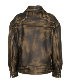 Men’s distressed brown full-grain leather biker jacket designed for comfort, longevity, and timeless vintage biker aesthetics.