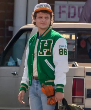 Eddie Munson Stranger Things varsity jacket featuring classic letterman design, premium fabric, and iconic pop culture style