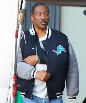 Eddie Murphy Beverly Hills Cop 4 Detroit Lions jacket featuring classic NFL team styling, premium materials, and iconic movie-inspired outerwear