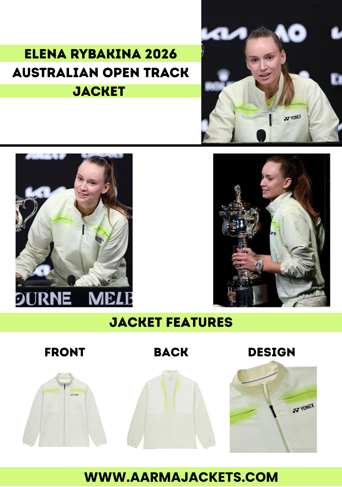 Elena Rybakina 2026 Australian Open Track Jacket Features & Details