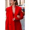 Emily in Paris Season 5 Lily Collins red coat inspired by chic Parisian street style with elegant tailored design and premium outerwear finish