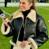 Erin Andrews black leather shearling jacket stylish celebrity outerwear