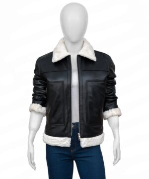 Erin Andrews inspired black shearling leather jacket winter fashion