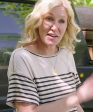 Jenny Marrs striped shirt from Fixer To Fabulous Season 7 featuring premium detailing