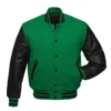 Green and black varsity jacket with Dynamo design and premium durable fabric