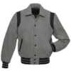 High-quality grey and black varsity jacket perfect for casual and sporty outfits