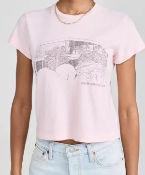 High Potential Palm Springs pink t-shirt inspired by Kaitlin Olson fashion