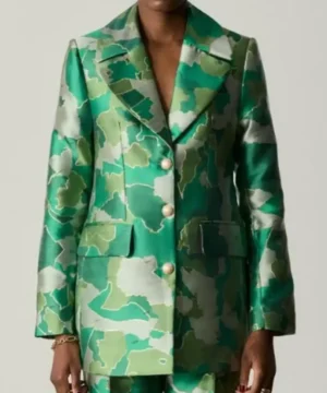 Samuel Arnold green Afrocamo jacket from Emily In Paris S05 featuring modern tailored fit and stylish celebrity outerwear appeal