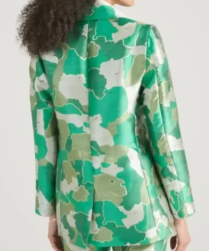 Emily In Paris S05 Samuel Arnold jacket with green Afrocamo pattern, premium finish and trendy urban fashion aesthetics