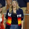 Kate Upton Houston Astros blue jacket featuring classic MLB team styling, premium fabric, and celebrity-inspired sports outerwear