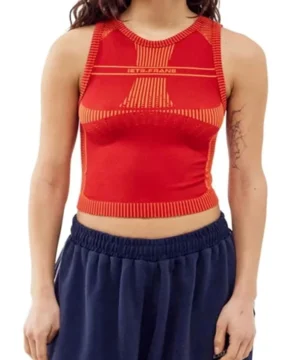 Red tank top worn by Anna Cathcart in XO Kitty Season 2 with comfortable fit and trendy casual style