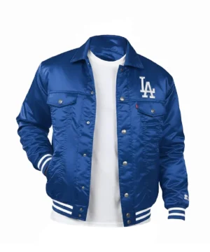 LA dodgers tab trucker blue satin jacket