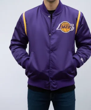 LA lakers satin purple jacket model front