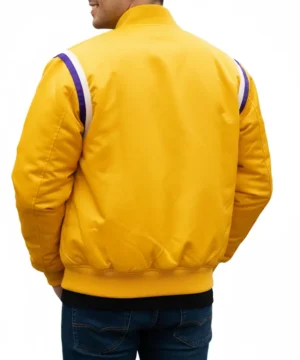 LA lakers yellow satin jacket model back