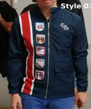Lana Del Rey blue racing jacket featuring sleek racing-inspired design, premium fabric, and celebrity streetwear appeal